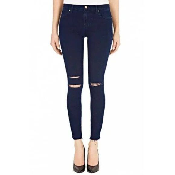 J Brand Cropped Skinny Destroyed Raw Hem Jeans in Blue Mercy - Picture 3 of 8